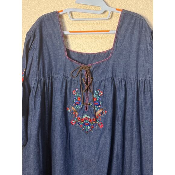 Capistrano Denim Embroidered 5X Patio Lounge Lace-up Dress Pockets Casual - Picture 2 of 10